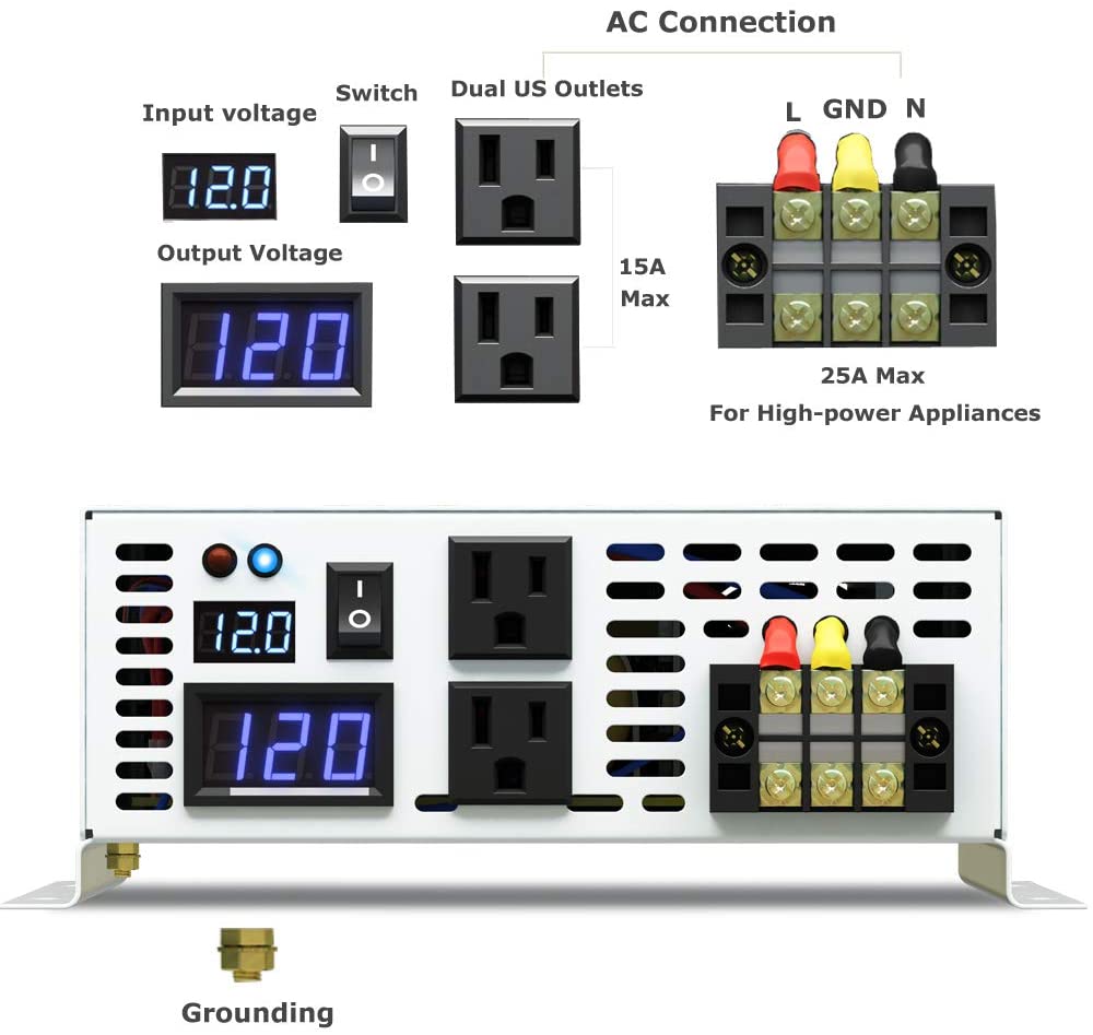 Saf sinüs dalga güç inverteri  - Inverter Pure Sine Wave 60Hz 120V 3000W incelemesi ve fiyatı